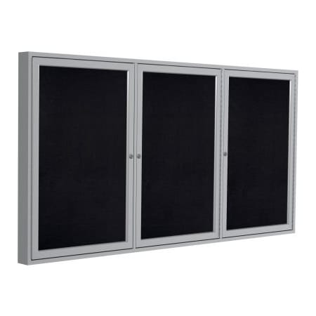 Ghent Ghent Recycled Black Rubber 3-Door Enclosed Bulletin Board W/ Silver Frame, 48L x 96W PA34896TR-BK
